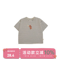 幼悠女童动感节奏条纹短袖2024夏季元气可爱凉爽自在宽松半袖T恤 杏底