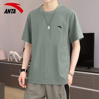 安踏（ANTA）冰丝速干短袖t恤男2024春夏季男士凉爽透气弹力跑步运动服饰 -2雾灰绿【冰丝速干】 L/175