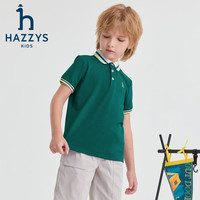 哈吉斯 品牌童装男童T恤2024夏季干爽透气排汗弹力宽松短袖POLO衫 黛绿色 165cm