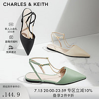 CHARLES&KEITHCK1-70900283女士金属链饰尖头平底凉鞋 Black黑色 35