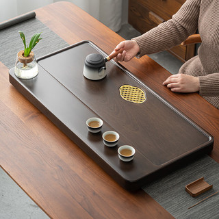 苏氏陶瓷（SUSHI CERAMICS）花梨实木茶盘正板切割黑檀木色百川办公家用排水式茶盘80*40cm
