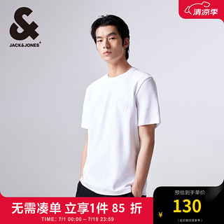 杰克·琼斯（JACK&JONES）春夏男士圆领法斗犬刺绣贴布短袖T恤男装224201238 A06 本白色 常规 A06 本白色 175/96A/M