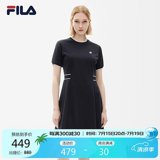 FILA 斐乐 女子连衣裙2024夏季优雅休闲针织圆领短袖连身裙 165/84A/M