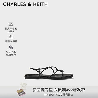 CHARLES&KEITH24夏简约纯色平底交叉条带凉鞋女CK1-70381055 Black黑色 38