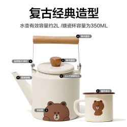 MOBI GARDEN 牧高笛 Line Friends联名布朗熊水壶户外露营便携手提搪瓷烧水茶壶