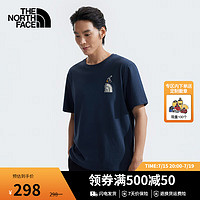 北面（The North Face）短袖T恤男款休闲棉质望远镜简约宽松透气半袖24秋季|8AT4 8K2/北面山巅蓝 L