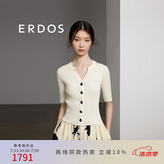 ERDOS 24春夏圆领抽条修身显瘦简约优雅V领开衫百搭日常女针织衫 白 160/84A/M