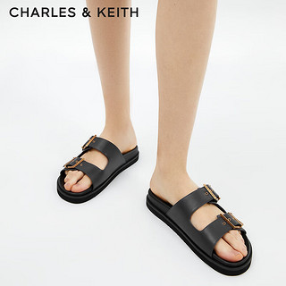 CHARLES&KEITH CK1-71720032女士金属扣带设计露趾凉拖 DARK BLUE深蓝色 37