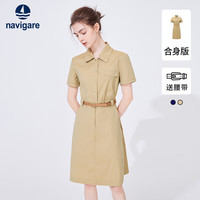 Navigare意大利小帆船 女士短袖衬衫裙通勤收腰连衣裙2322844513