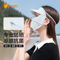 UV100防晒面罩春夏季男女防紫外线运动骑行透气遮全脸口罩23501珠光灰 帽檐款-珠光灰