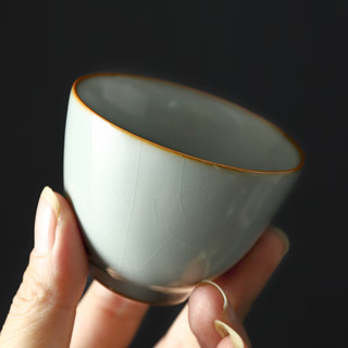 東茗堂 汝窑茶杯开片汝瓷主人杯个人杯陶瓷茶盏单杯茶碗功夫茶具品茗杯 汝窑星安杯(大号) 125ml