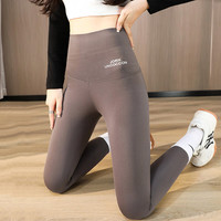 序匠鲨鱼裤女外穿修身显瘦冬季加绒加厚高腰瑜伽高弹加长打底裤 咖色单款正常款(身高158cm以内) L
