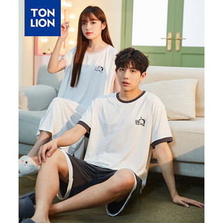 唐狮 TONLION2024新款环球功夫熊猫情侣家居服套装女薄连衣裙TB 男款本白