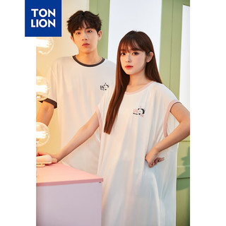 唐狮 TONLION2024新款环球功夫熊猫情侣家居服套装女薄连衣裙TB 男款本白