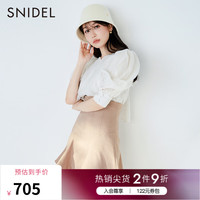 SNIDEL秋冬纯色蝴蝶结系带泡泡袖雪纺衬衫上衣SWFB234022 粉米色 F