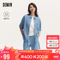 森马（Semir）牛仔衬衫女中长款落肩宽松2024夏短袖衬衣109324104010 牛仔浅中蓝88601 XS
