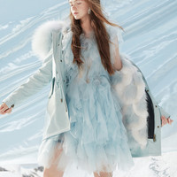 OZLANA冬季派克服女外套毛领皮毛一体皮草保暖大衣女