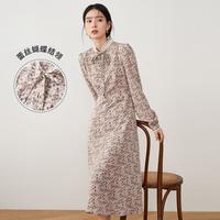 碎花连衣裙春秋款气质蕾丝印花中长a字裙子