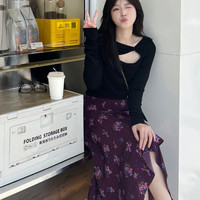 it b+ab女装不规则半身裙休闲秋季复古气质飘逸碎花裙A129ASL
