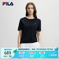 FILA 斐乐女子织衫2024秋季时尚休闲简约基础短袖上衣 传奇蓝-NV 175/74A/XL