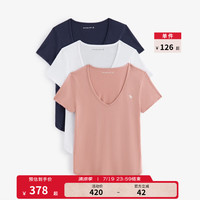 ABERCROMBIE & FITCH女装 24秋季新款3件组合装纯色基础百搭通勤短袖T恤KI139-4669 多配色