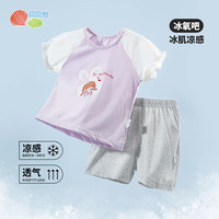 贝贝怡儿童套装短袖女童夏季t恤短裤两件套女孩上衣童装 紫色 100cm