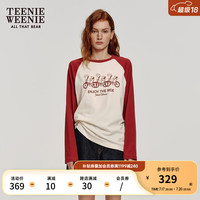 Teenie Weenie小熊2024年新款撞色插肩袖T恤长袖休闲运动风上衣女