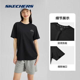 斯凯奇（Skechers）夏季男女同款缤纷休闲系列透气半袖针织短袖T恤 碳黑2/0018 L