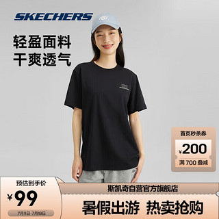 斯凯奇（Skechers）夏季男女同款缤纷休闲系列透气半袖针织短袖T恤 碳黑2/0018 M