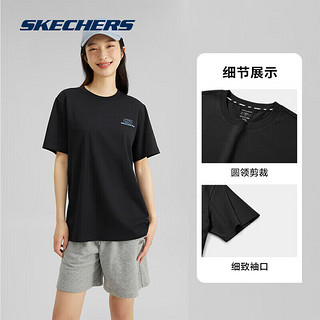 斯凯奇（Skechers）夏季男女同款缤纷休闲系列透气半袖针织短袖T恤 碳黑/0018 XXL