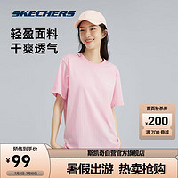 斯凯奇（Skechers）夏季男女同款缤纷休闲系列透气半袖针织短袖T恤 琵鹭粉/00F3 M