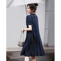 【轻奢法式List】夏圆领设计感压褶舒适复合丝花瑶a字连衣裙