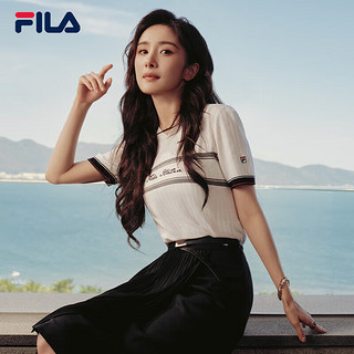 FILA 斐乐女士梭织裙2024时尚不规则拼接褶皱半身裙 175/74A/XL