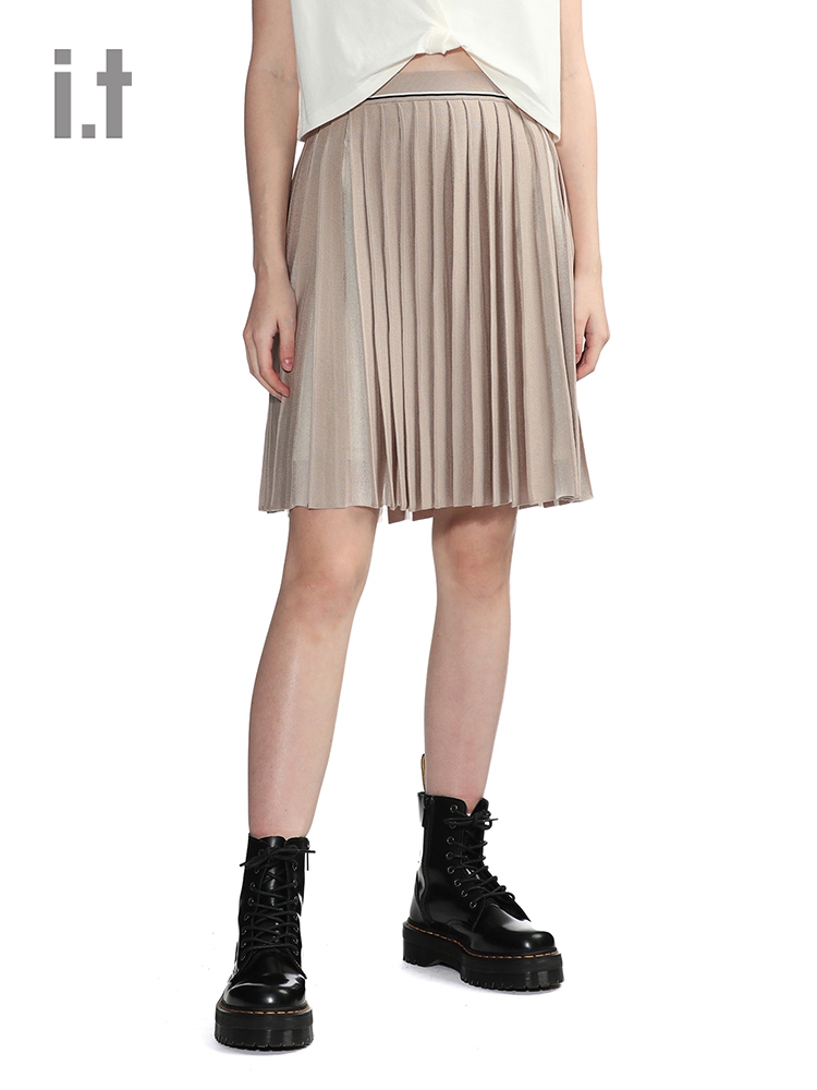 it izzue女装针织半身裙百褶裙休闲秋时尚气质及膝裙9900U