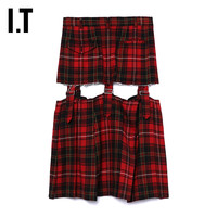 IT CDG COMME des GARÇONS HOMME BLACK款格纹镂空中长半身裙