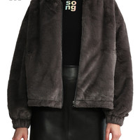 it b+ab女装毛绒连帽夹克冬温暖甜美拉链棉服外套1273J