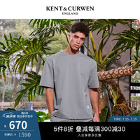 KENT&CURWEN 肯迪文 KC24夏季坑条棉混纺落肩宽松玫瑰短袖T恤男K4970EI121 灰色 XL