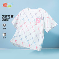 贝贝怡儿童T恤女童纯棉短袖2024夏季新款冰爽短装休闲大童夏装童装 本白 110cm