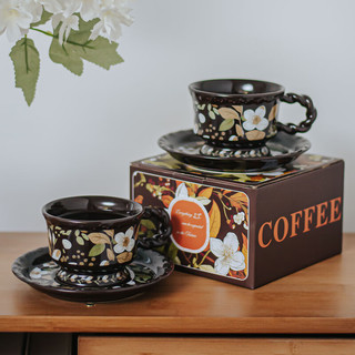 SUCCOHOMEWARE小清新茉莉花咖啡杯碟套装 家用复古陶瓷杯子 高档送人盒 茉莉花(一杯一碟一勺)礼盒装