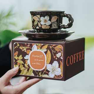 SUCCOHOMEWARE小清新茉莉花咖啡杯碟套装 家用复古陶瓷杯子 高档送人盒 茉莉花(一杯一碟一勺)礼盒装