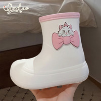 细细条(XIXITIAO)玛丽猫雨鞋女户外穿防滑可爱卡通水鞋成人亲子雨靴胶鞋ins 奶白色 单层 28-29内长18.5cm