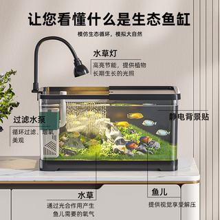独宠你鱼缸懒人鱼缸家用客厅办公室金鱼缸过滤鱼缸【黑色中号】 鱼缸【黑色丨过滤套餐】