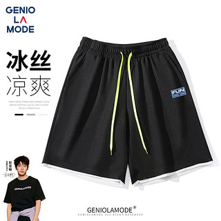 GENIOLAMODE短裤男韩版宽松运动休闲风五分裤简约系带百搭夏季裤子 浅灰-1 3XL(170斤-190斤)