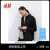 H&M女装衬衫2024夏秋翻领长袖休闲简约通勤长袖上衣1220978 黑色 155/80 XS