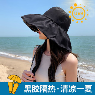 朗琦威尊黑胶防晒帽子女夏季遮脸遮阳帽户外太阳帽百搭显脸小遮阳渔夫帽春 奶昔米白 均码