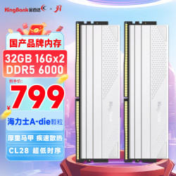 金百达 星刃白 DDR5 6000 C28 16GBx2 台式机内存条