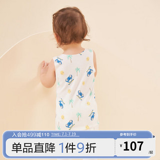 爱慕儿童（AIMER KIDS）A类薄夏季莫代尔婴儿背心新生儿衣服宽肩长背心护肚网眼透气萌趣 白底汽车满印 90