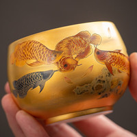 黄盏周鸿杰大师24K纯金鎏金手工高端主人杯功夫品茗茶杯子建盏杯茶碗 全鎏金九龙金盏-礼盒装