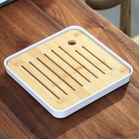 豪祥（HAOXIANG） 轻奢功夫干泡茶盘家用客厅办公室密胺小型沥储水嵌入式托台套装 小正方形（白）20cm