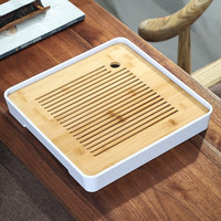 豪祥(HAOXIANG) 轻奢功夫干泡茶盘家用客厅办公室密胺小型沥储水嵌入式托台套装 四方竹韵形盘(白)